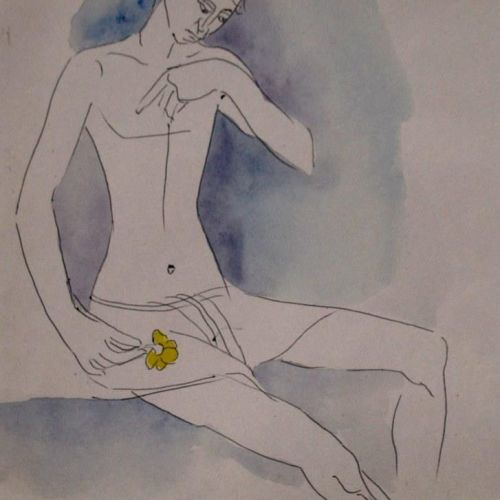 Man with Yellow flower | Pen & Water Color on Paper | 20 x 14 CM | 2010 | Available | Price: Contact Us 