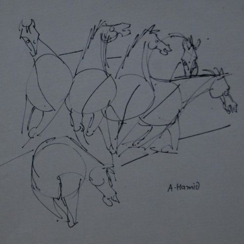 Running Horses - IX | Ink Pen on Paper | 22 x 20 CM | 1981 | Available | Price: Contact Us