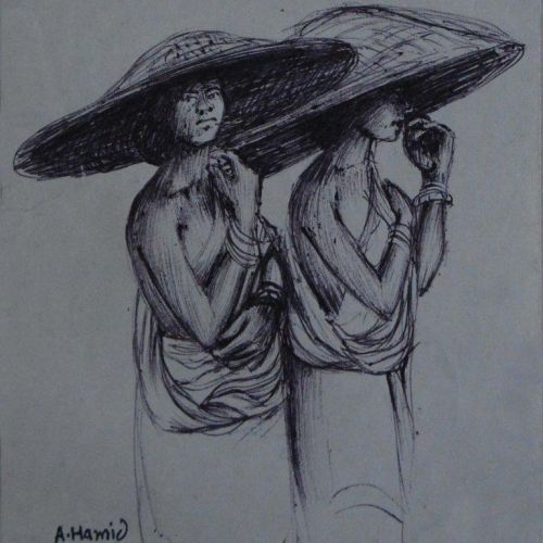 Tribal women | Ball Pen on Paper | 14.5 x 12 CM | 1990 | Available | Price: Contact Us 