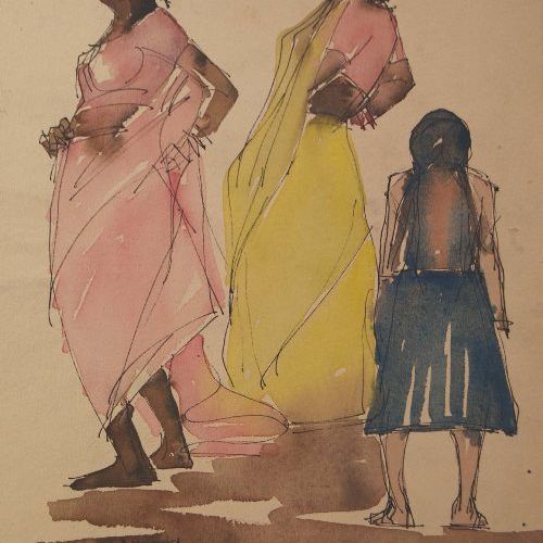 Banaras Ghat - II | Pen and Water Colour on Paper | 18 x 25 CM | 1976 | Available | Price: Contact Us 