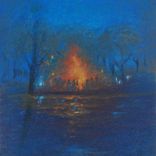 Funeral pyre | Oil Pastel on Paper | 25 x 17 CM | 1977 | Available | Price: Contact Us 