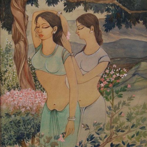 Girls in Nature | Water Colour on Paper | 36.5 x 25 CM | 1989 | Available | Price: Contact Us