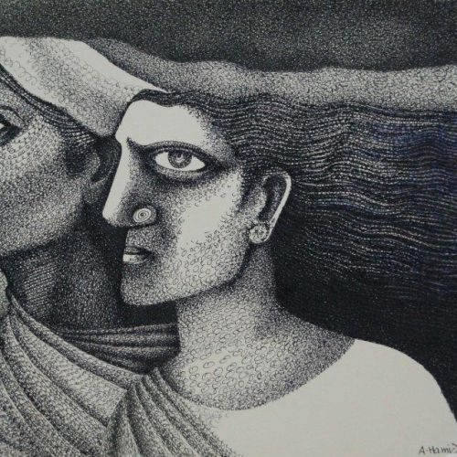 Two Women - II | Gel Pen on Paper | 40 x 24.5 CM | 2011 | Available | Price: Contact Us
