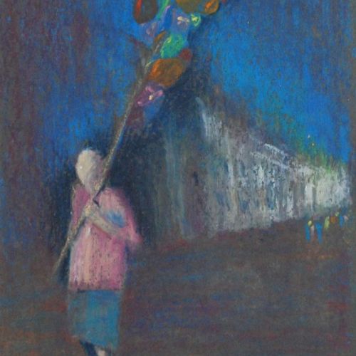 Balloon seller | Oil Pastel on Paper | 32 x 21 CM | 1980 | Available | Price: Contact Us