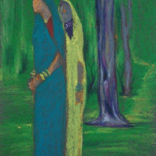 Two Women - III | Oil Pastel on Paper | 26 x 18 CM | 1974 | Available | Price: Contact Us