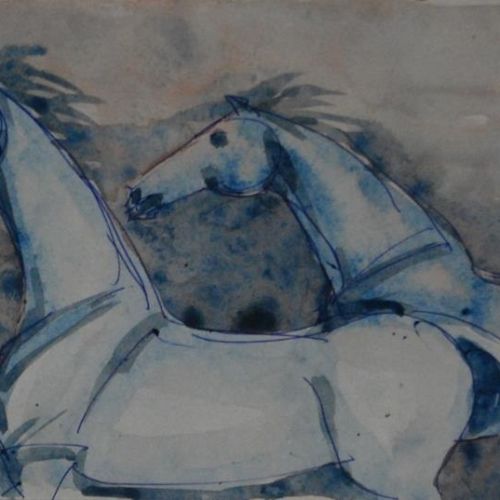 Horses - I | Water Colour on Paper | 21 x 11 CM | 1988 | Available | Price: Contact Us