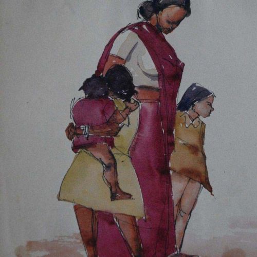 Banaras Ghat - XI | Pen and Water Colour on Paper | 21 x 17 CM | 1978 | Available | Price: Contact Us 
