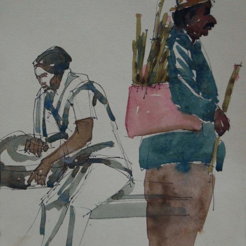 Flute Seller | Pen and Water Colour on Paper | 21 x 16 CM | 1977 | Available | Price: Contact Us 