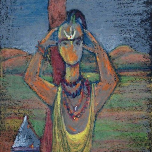 The Monk | Oil Pastel on Paper | 21 x 14 CM | 1980 | Available | Price: Contact Us