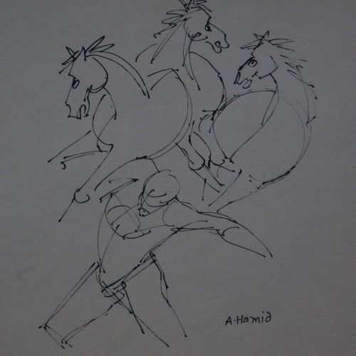 Running Horses - VIII | Ink Pen on Paper | 22 x 20 CM | 1981 | Available | Price: Contact Us