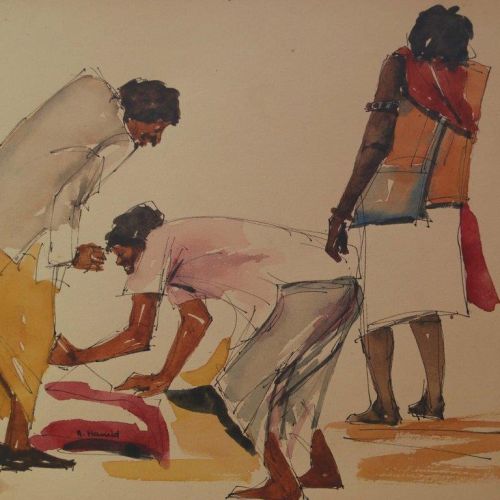 Ganga Ghat | Pen and Water Colour on Paper | 24 x 20.5 CM | 1978 | Available | Price: Contact Us 