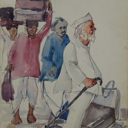 Railway Station | Pen and Water Colour on Paper | 25 x 21 CM | 1979 | Available | Price: Contact Us 