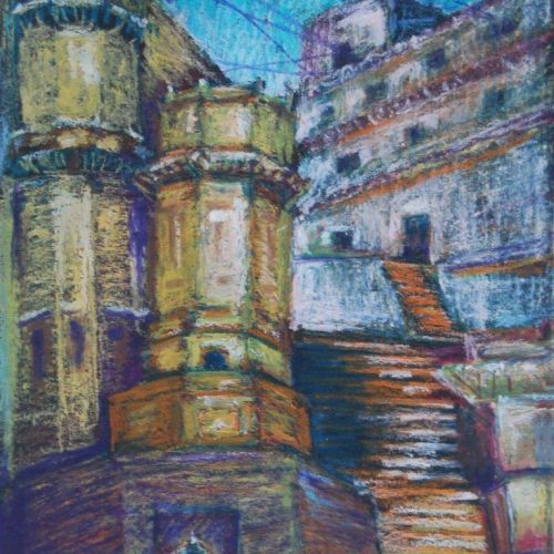 Banaras Ghat - Oil Pastel on Paper | 24 x 18 CM | 1977 | Available | Price: Contact Us