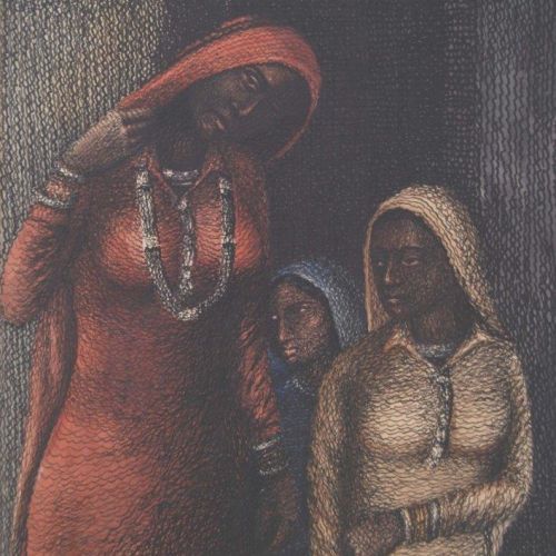 Mewati Ladies | Pen and Water Colour on Paper | 24.5 x 17 CM | 2004 | Available | Price: Contact Us 