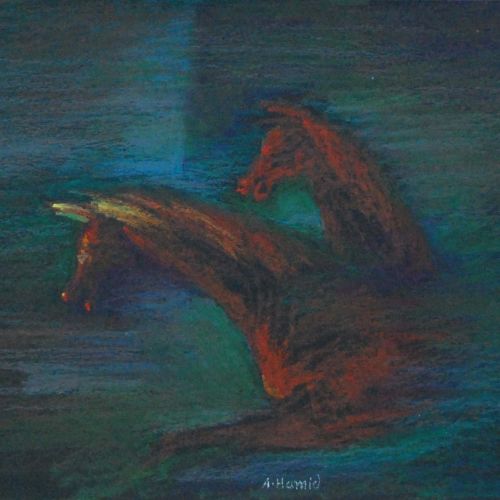 Running Horses - XVI | Oil Pastel on Paper | 24 x 18 CM | 1979 | Available | Price: Contact Us