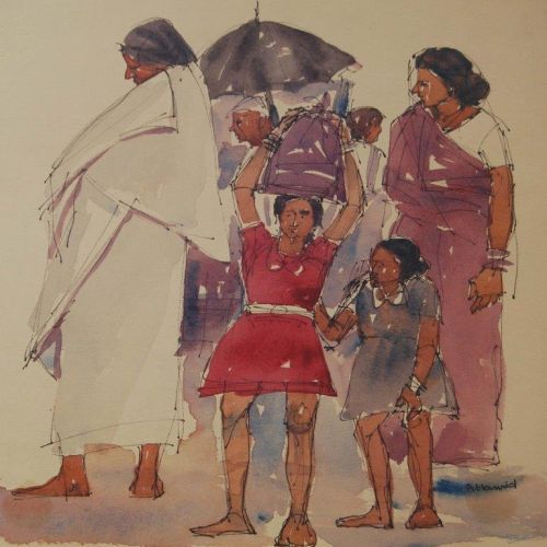 Railway Station - II | Pen and Water Colour on Paper | 21 x 20.5 CM | 1977 | Available | Price: Contact Us 