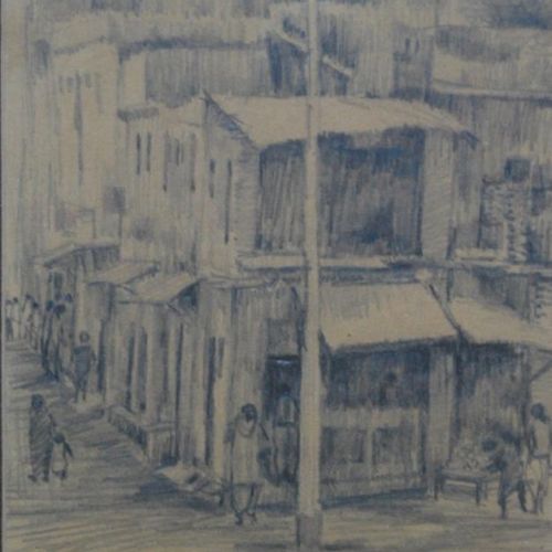 Jagat Ganj Chauraha 1978 - Banaras | Pencil on Paper | 26.5 x 16 CM | 1978 | Available | Price: Contact Us 