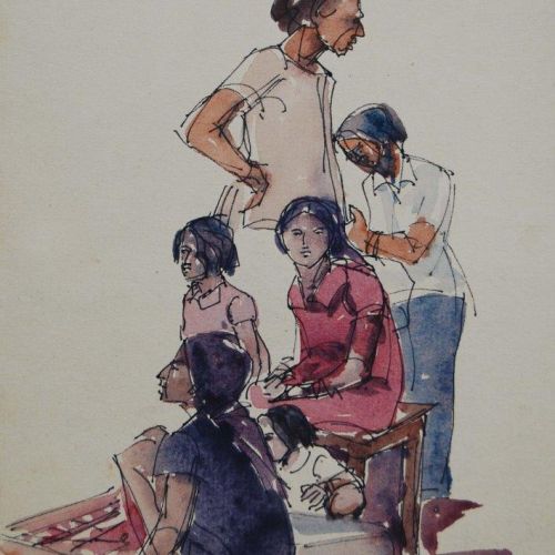 Banaras Ghat - VII | Pen and Water Colour on Paper | 21 x 14.5 CM | 1977 | Available | Price: Contact Us 