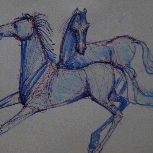 Horses - III | Water Colour and Pen on Paper | 25 x 20 CM | 1981 | Available | Price: Contact Us 