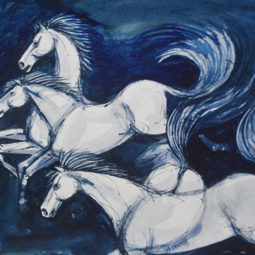 Running Horses - II | Water Colour on Paper | 26 x 31 CM | 2018 | Available | Price: Contact Us