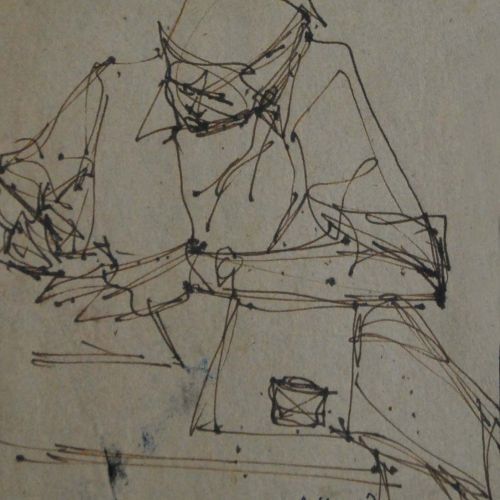 Writer | Ink Pen on paper | 13 x 15.5 CM | 1977 | Available | Price: Contact Us