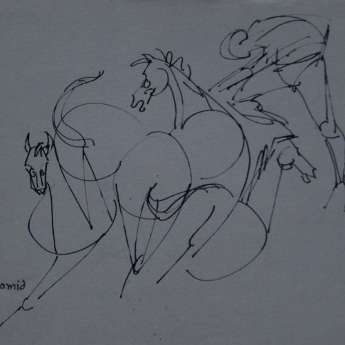 Running Horses - XI | Ink Pen on Paper | 22 x 20 CM | 1981 | Available | Price: Contact Us