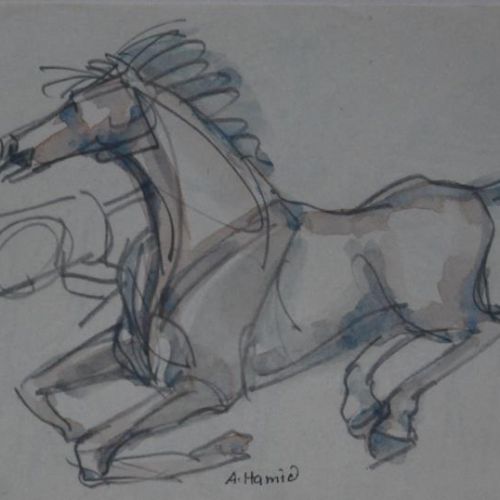 Running Horses - III | Pencil and Water Colour on Paper | 21.5 x 11.5 CM | 1988 | Available | Price: Contact Us 